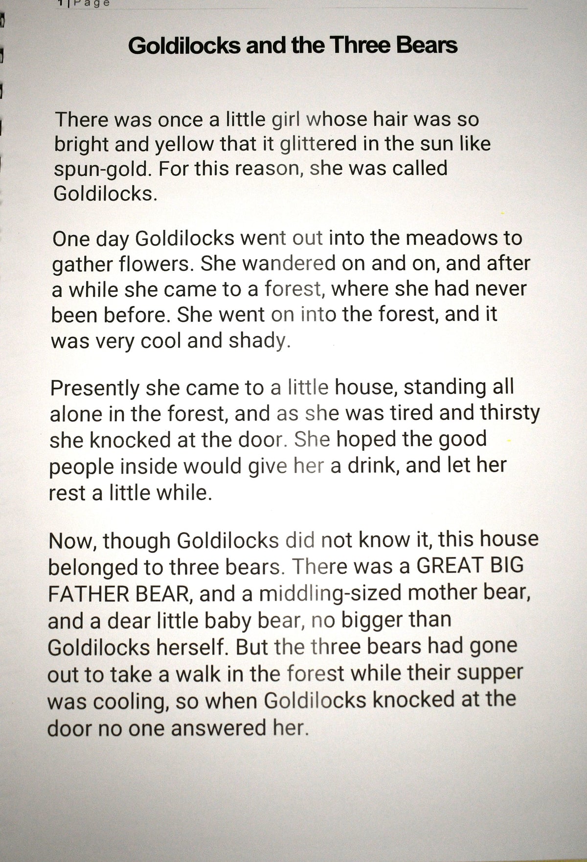 Goldilocks and the Three Bears